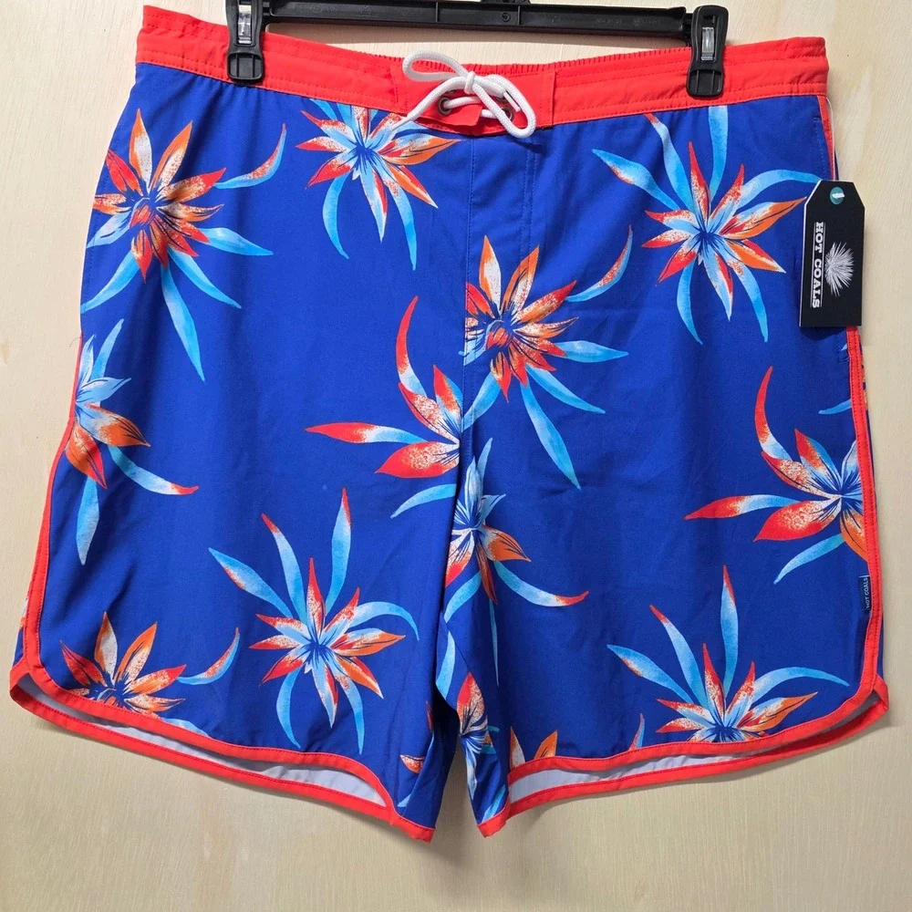 Hot Coals Mens Swim Shorts XL Blue Orange‎ Floral Tropical Quick Dry UPF 50+ New